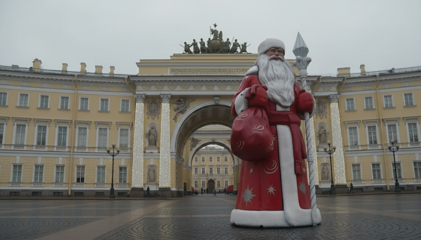 В самом сердце Петербурга «вырос» гигантский Дед Мороз